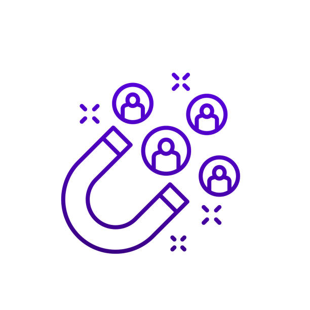 customer retention line icon with a magnet